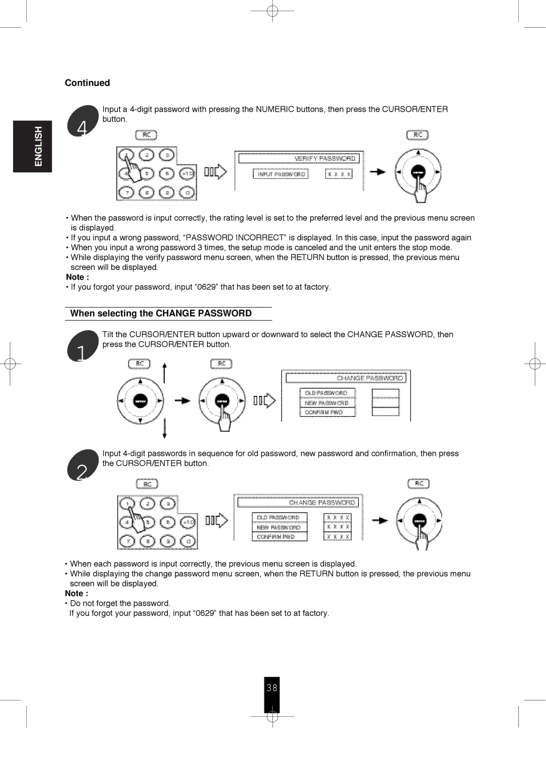 Sherwood V-768 user service When selecting the Change Password 