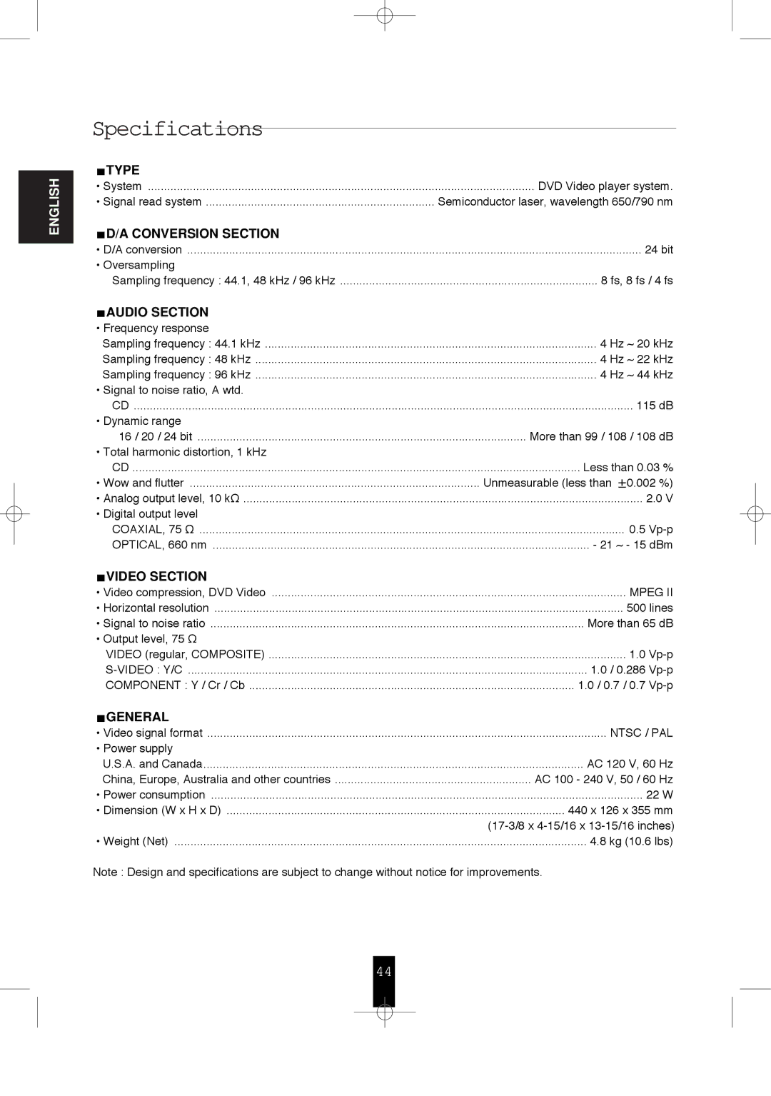 Sherwood V-768 user service Specifications 