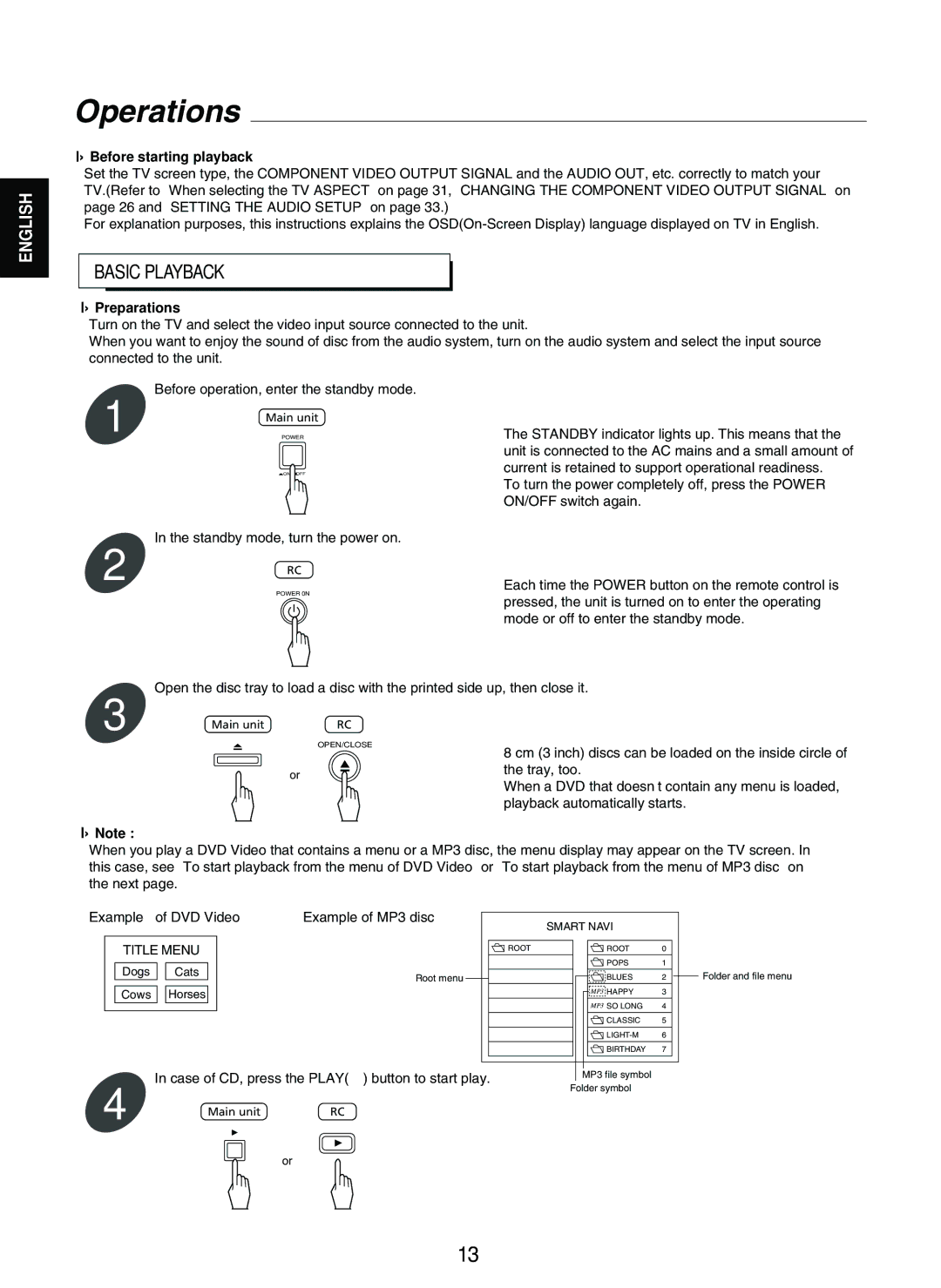 Sherwood V-903 manual Operations, Basic Playback 