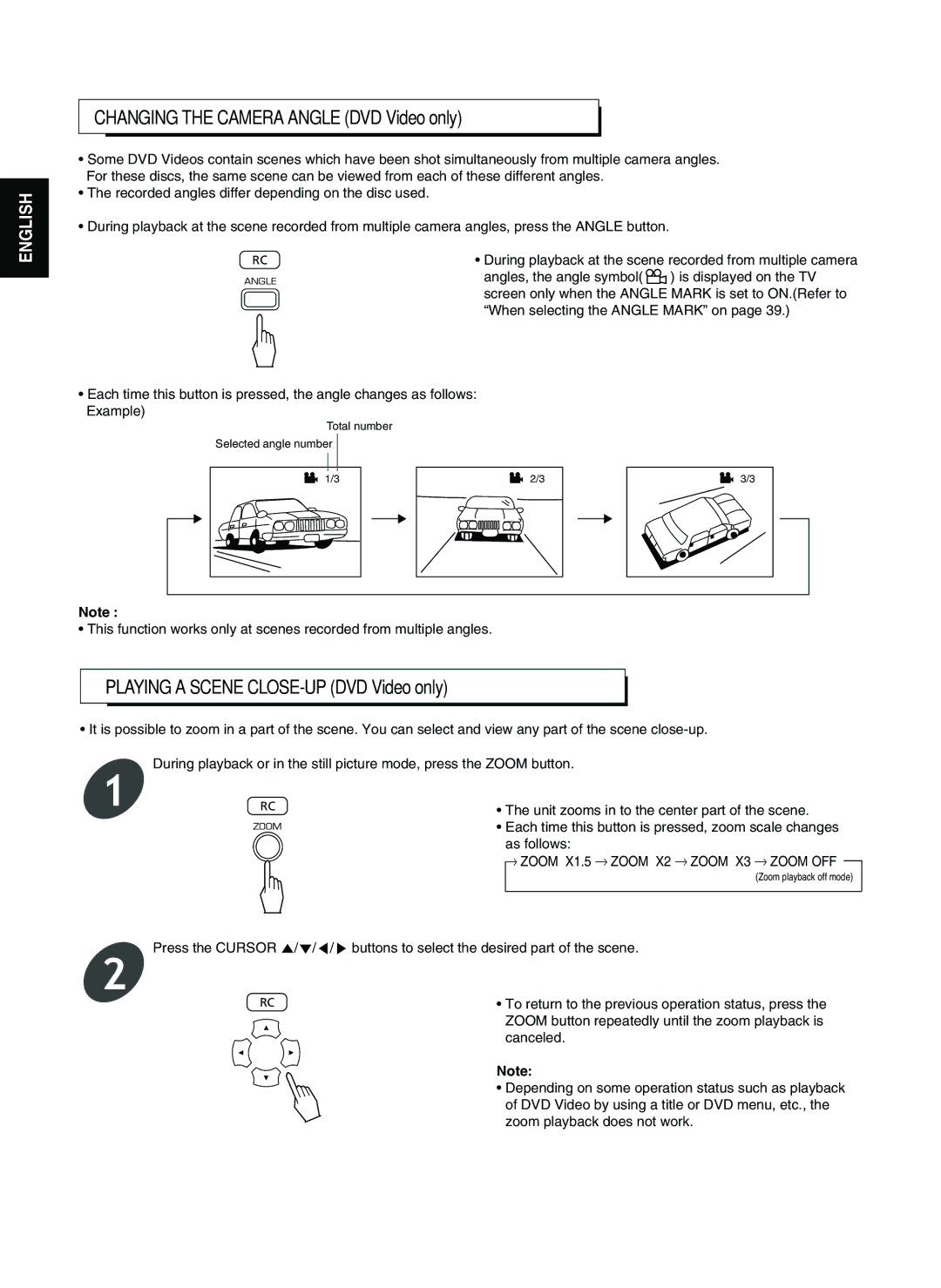 Sherwood V-903 manual Changing the Camera Angle DVD Video only, Playing a Scene CLOSE-UP DVD Video only 