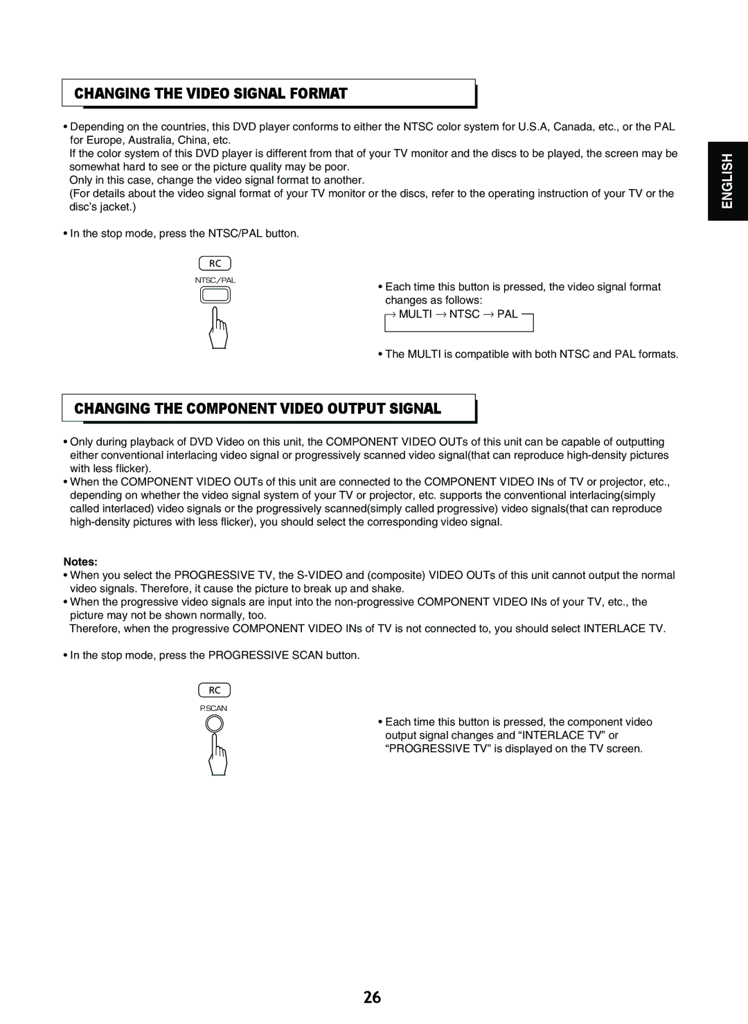 Sherwood V-903 manual Changing the Video Signal Format, Changing the Component Video Output Signal 