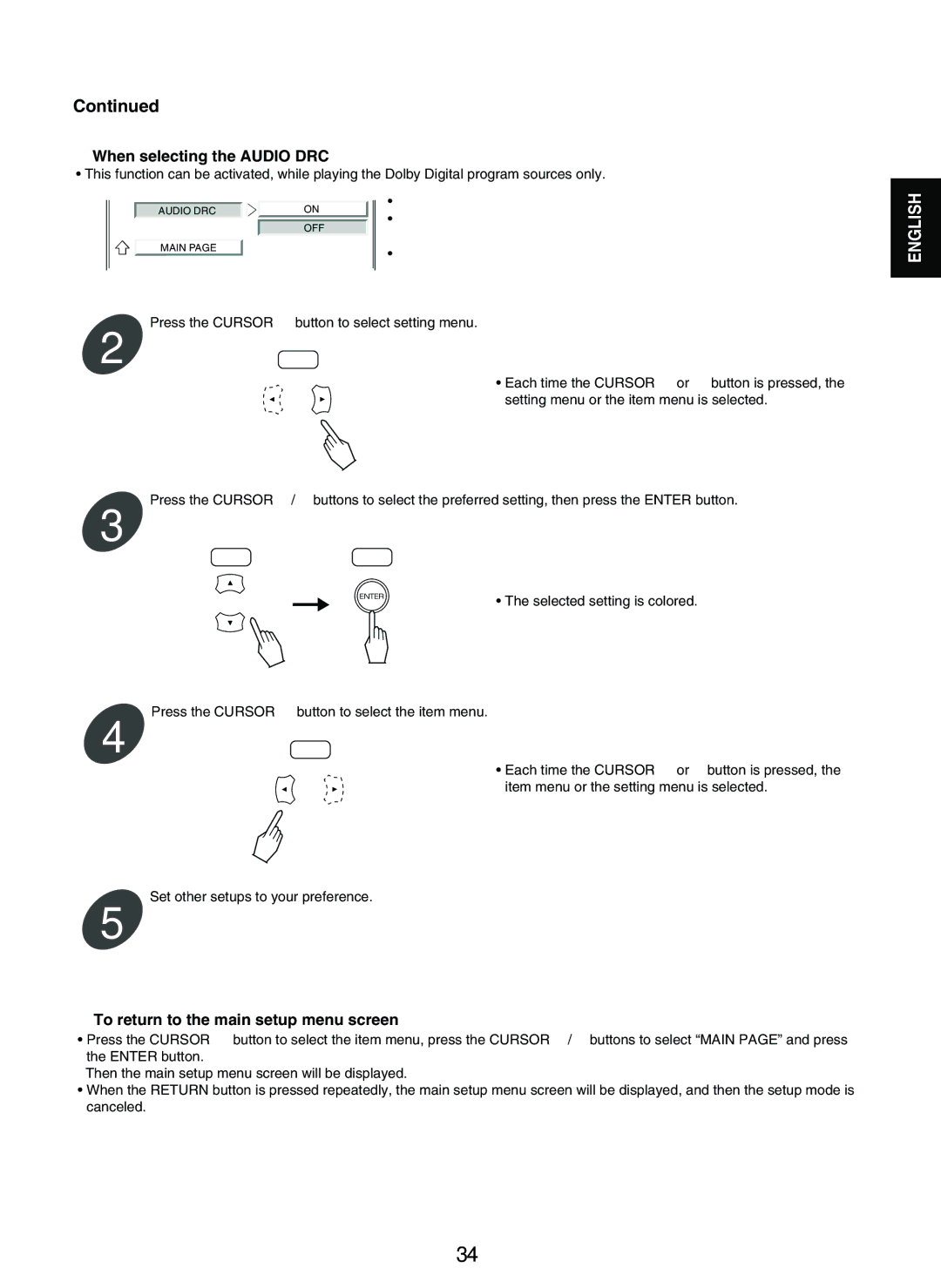 Sherwood V-903 manual When selecting the Audio DRC 