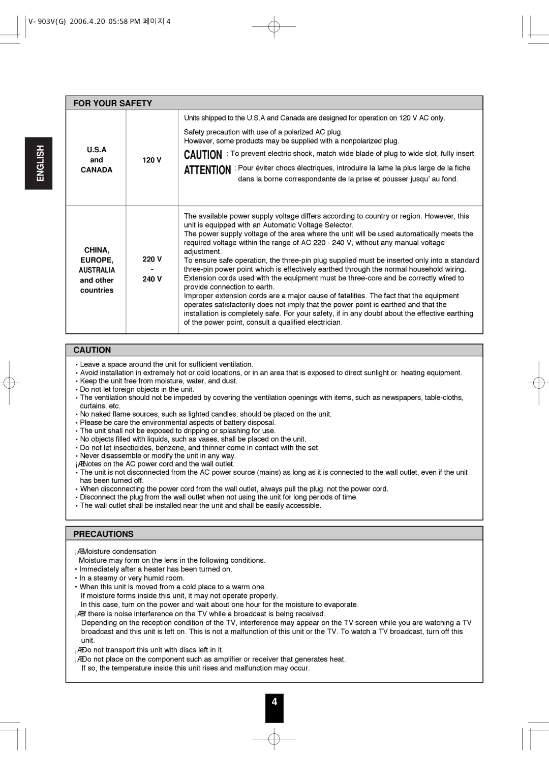 Sherwood V-903 manual For Your Safety 