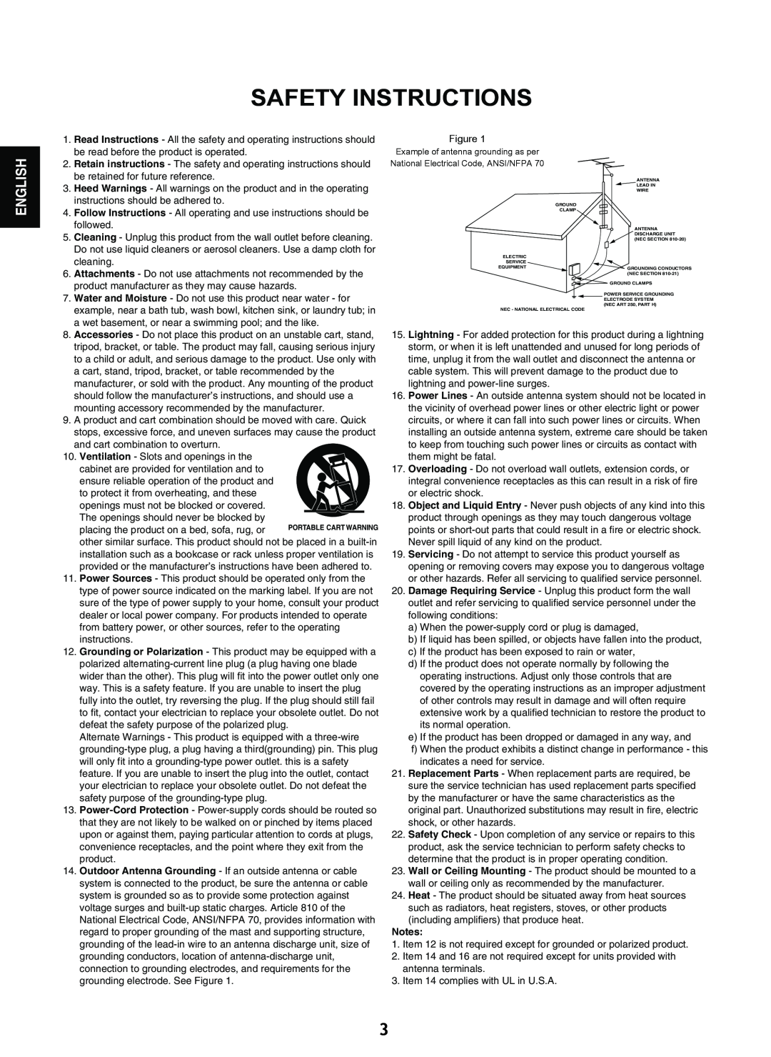Sherwood V-903 manual Safety Instructions, English 