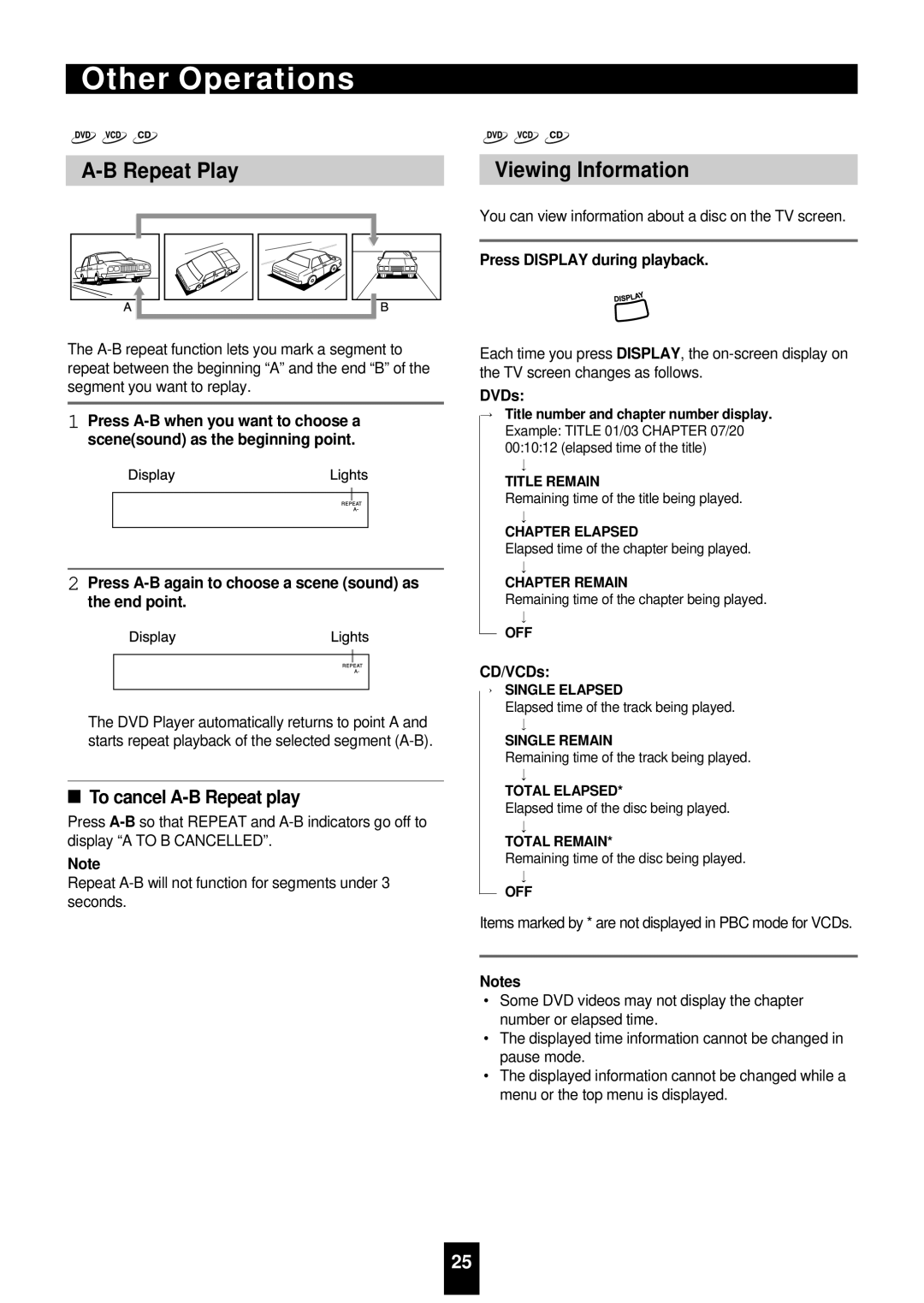 Sherwood VD-4500 manual Viewing Information, To cancel A-B Repeat play 