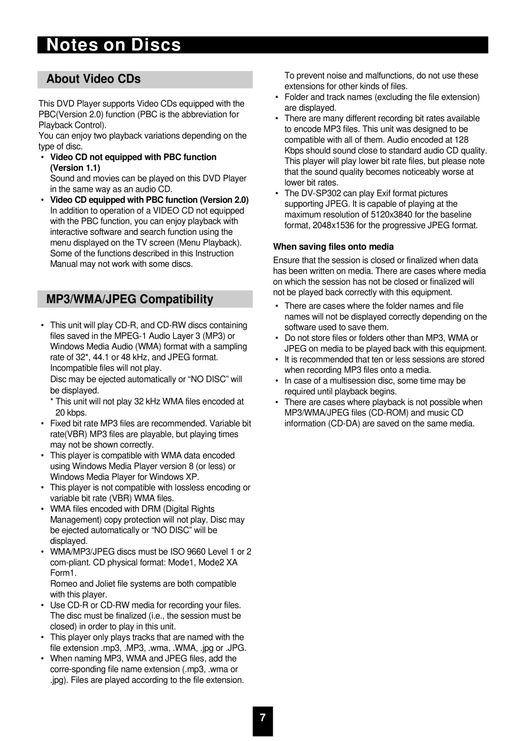 Sherwood VD-4500 manual About Video CDs, MP3/WMA/JPEG Compatibility, Video CD not equipped with PBC function Version 