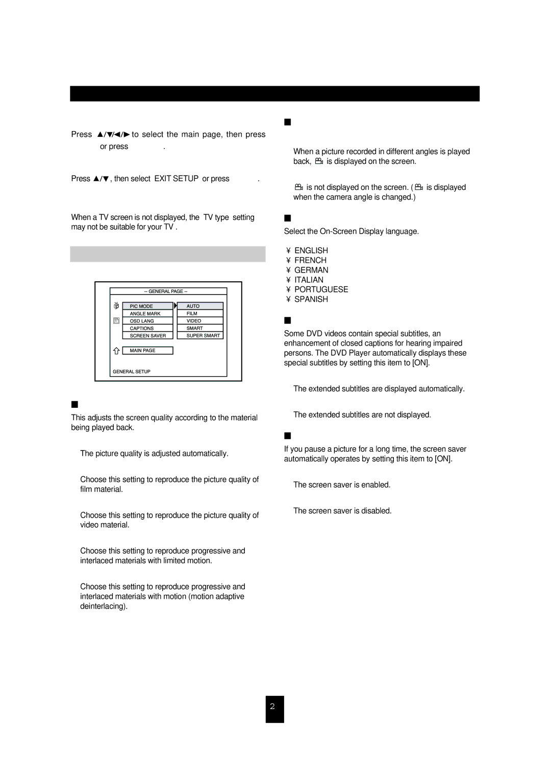 Sherwood VD-4502 manual General Setup 