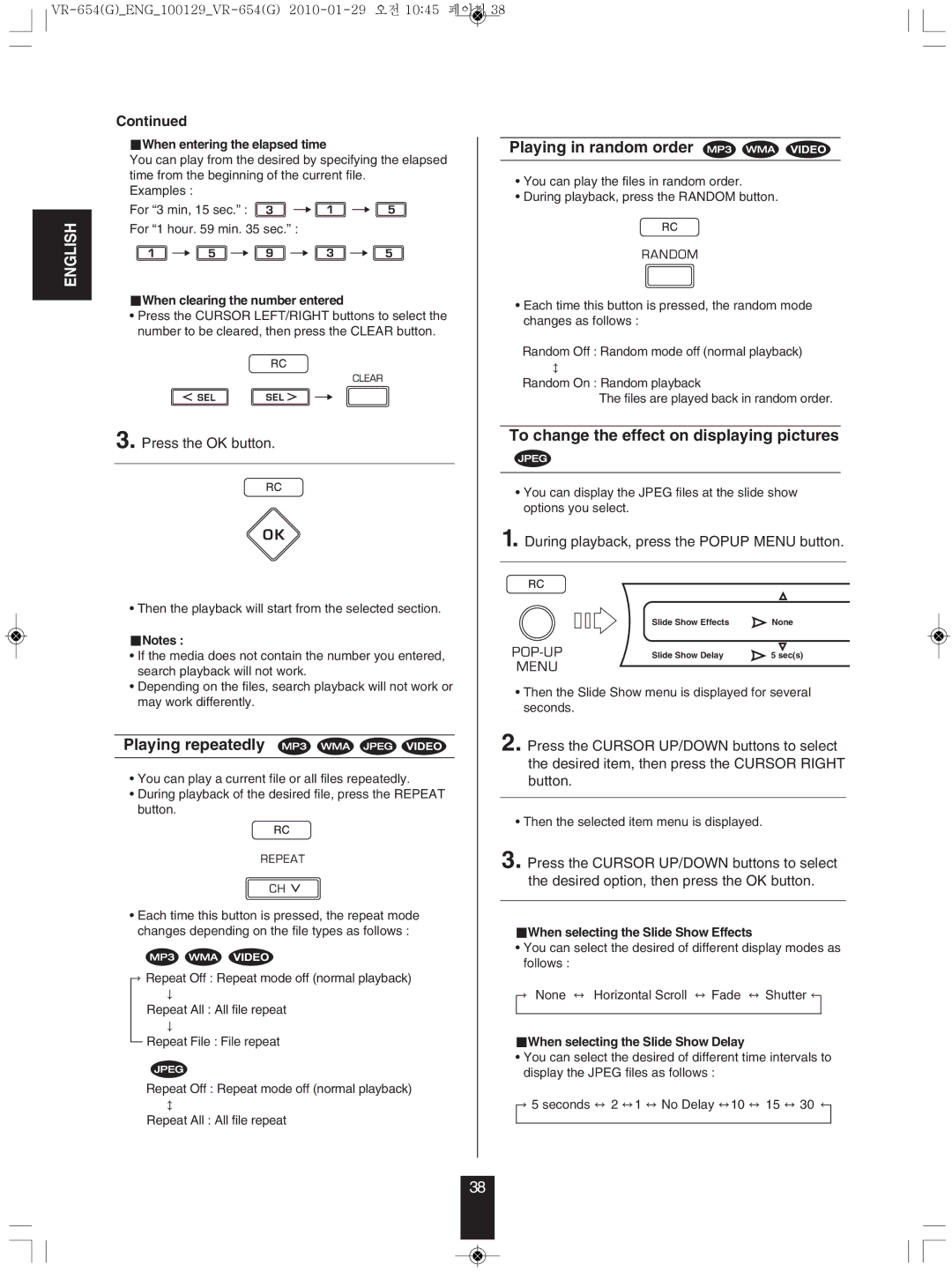 Sherwood VR-654BD manual To change the effect on displaying pictures, When clearing the number entered 