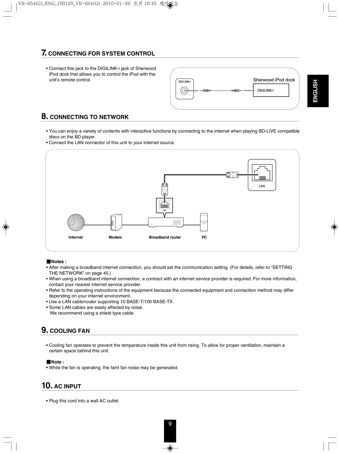 Sherwood VR-654BD manual Connecting for SYSTEm Control, Connecting to NETWORk 