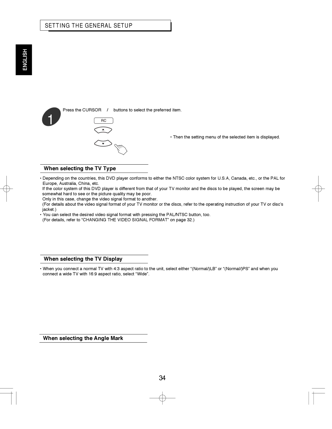 Sherwood ST-670, VR-670, ASW-670 manual Setting the General Setup, When selecting the TV Type, When selecting the TV Display 