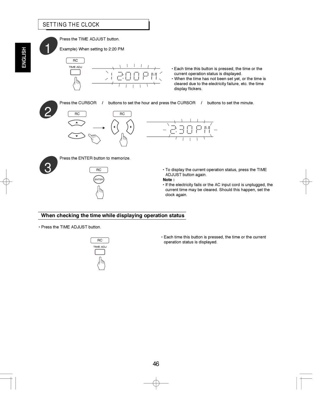 Sherwood ST-670, VR-670, ASW-670 manual Setting the Clock, When checking the time while displaying operation status 