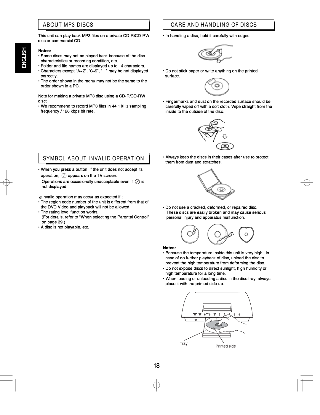 Sherwood VR-670, ST-670, ASW-670 manual ABOUT MP3 DISCS, Symbol About Invalid Operation, Care And Handling Of Discs 