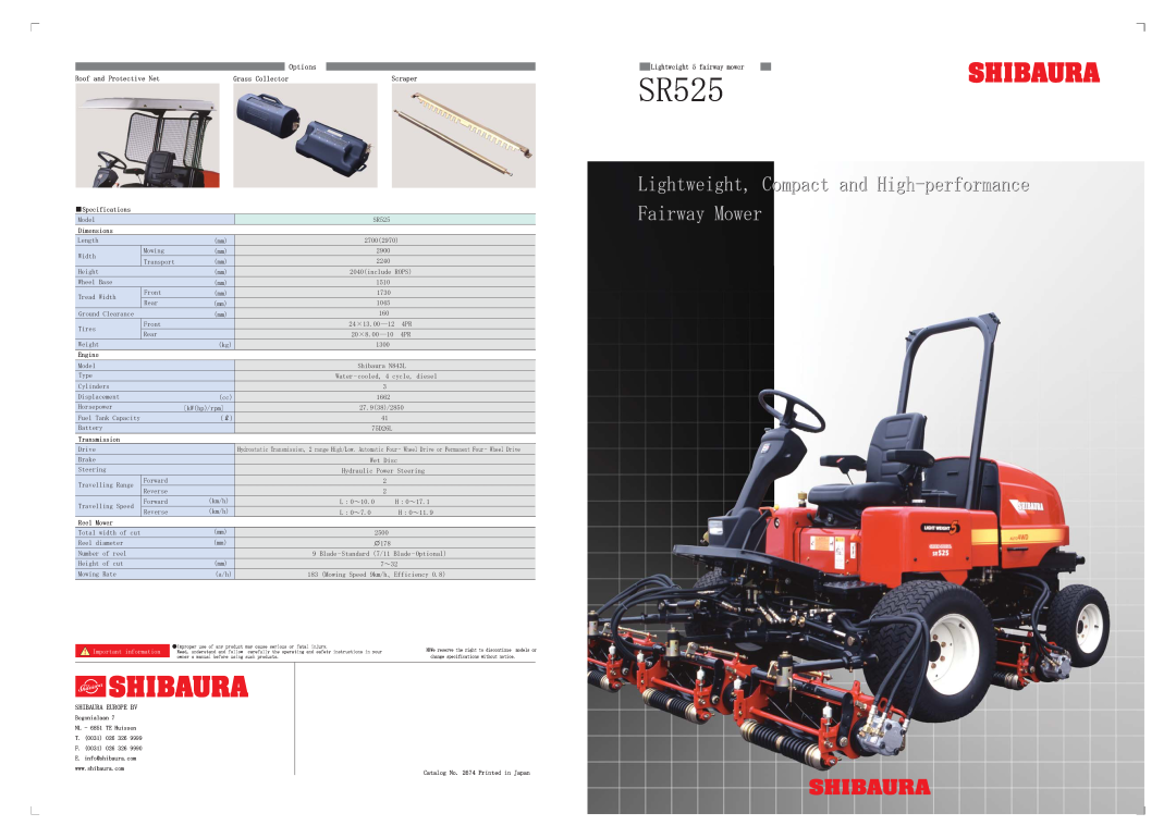 Shibaura SR525 owner manual Fairway Mower, Lightweight, Compact andnd HighHigh--performanceperformance, Options, Scraper 