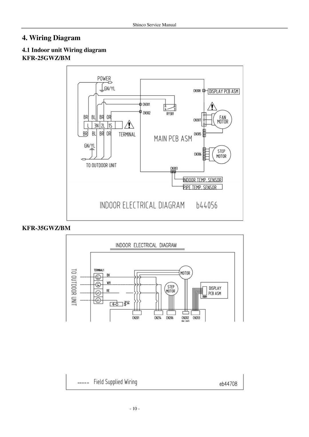 Shinco KFR-25GWZ BM service manual Wiring Diagram, Indoor unit Wiring diagram KFR-25GWZ/BM 