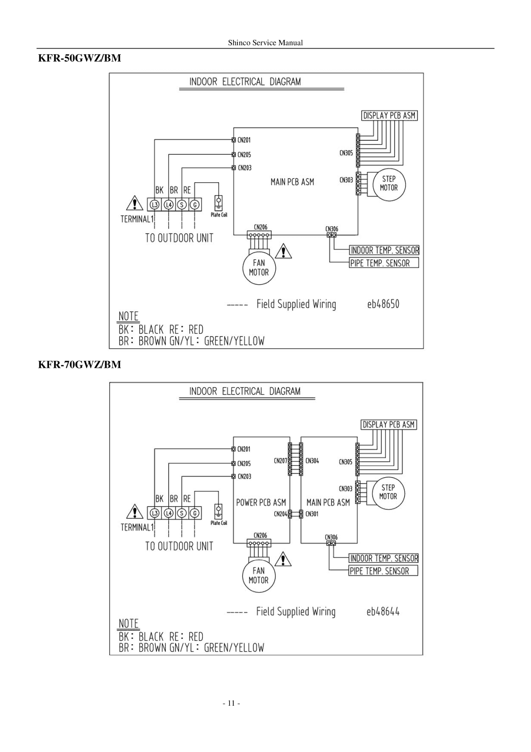 Shinco KFR-25GWZ BM service manual KFR-50GWZ/BM KFR-70GWZ/BM 