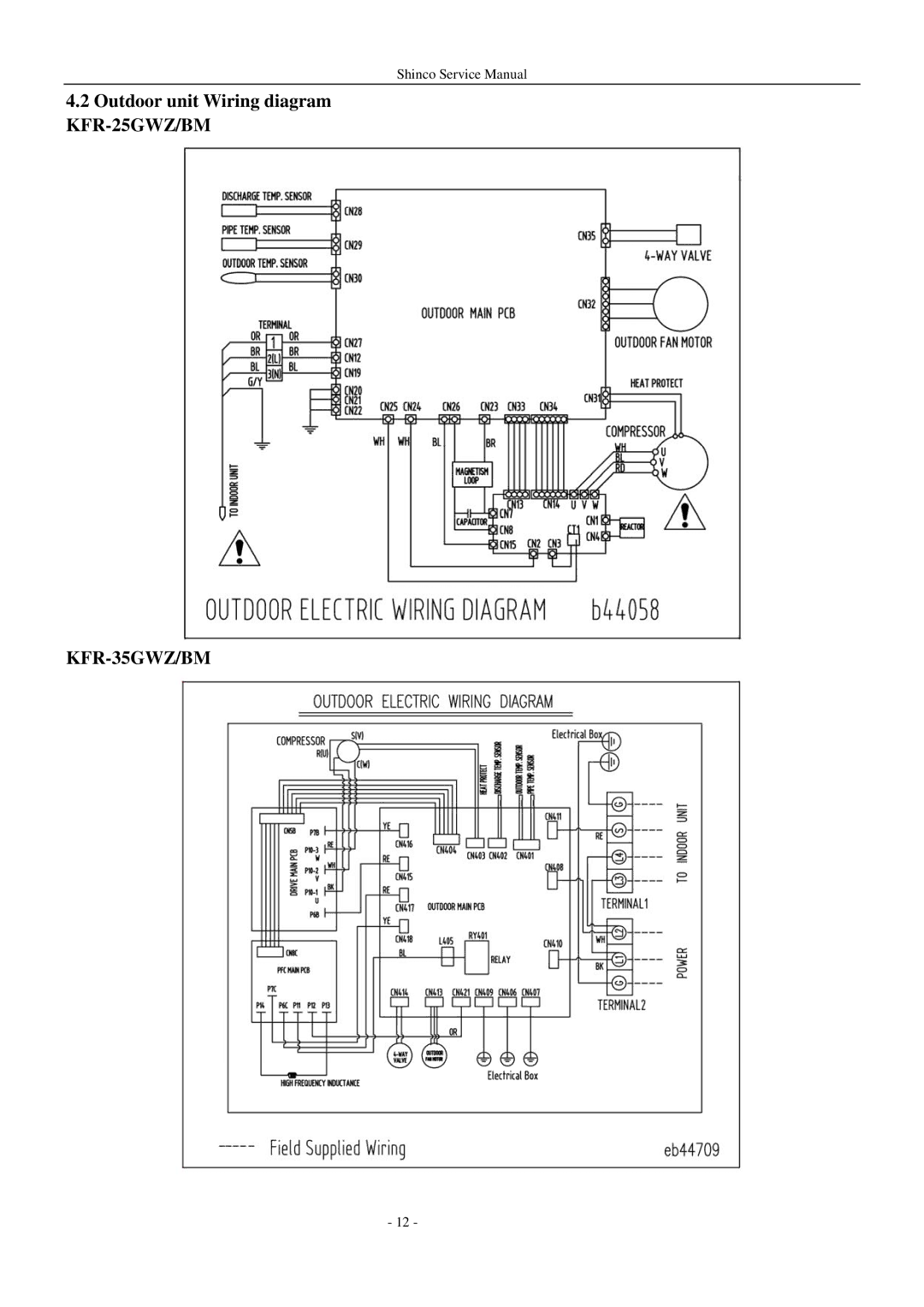 Shinco KFR-25GWZ BM service manual Outdoor unit Wiring diagram KFR-25GWZ/BM 