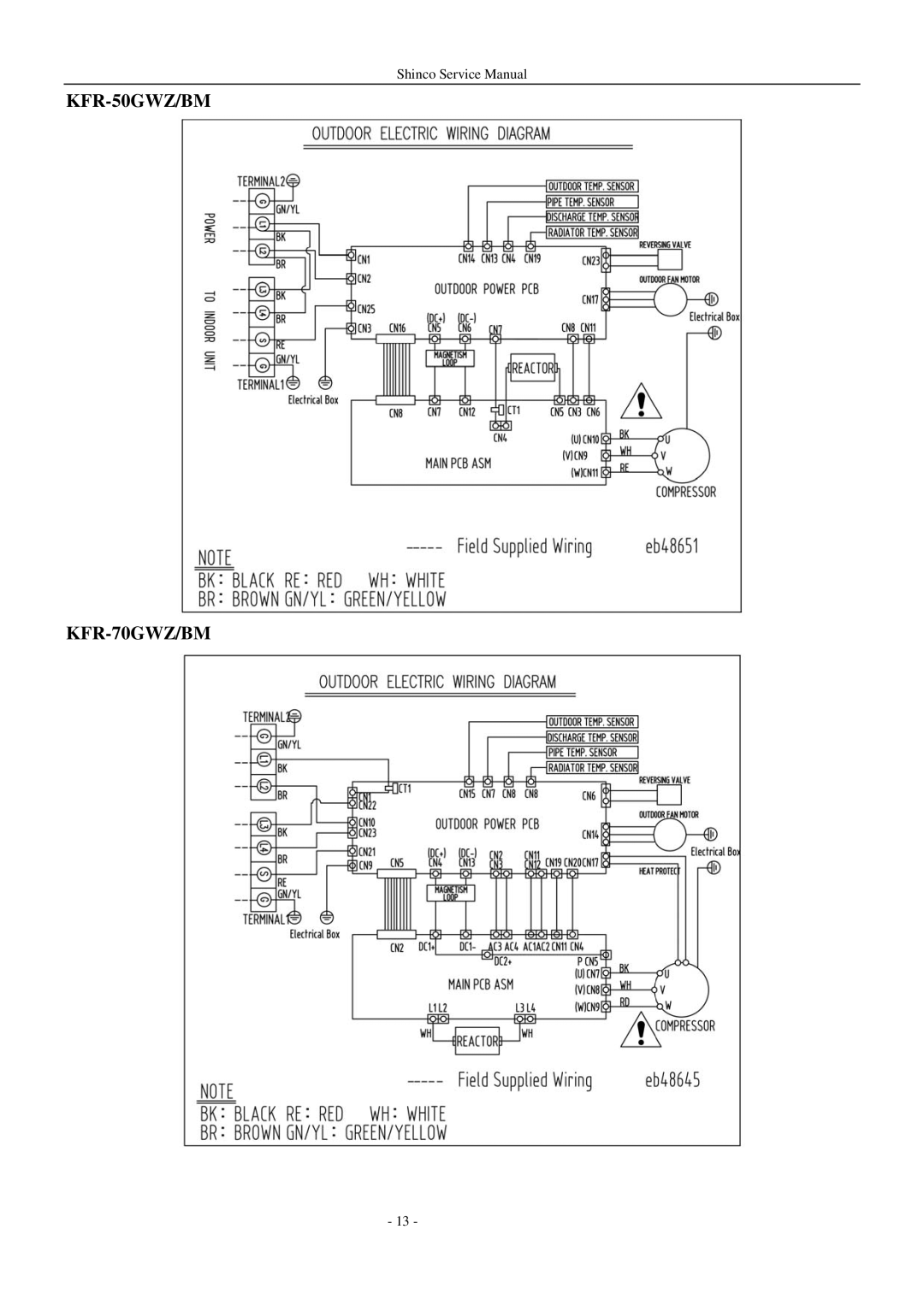 Shinco KFR-25GWZ BM service manual KFR-50GWZ/BM KFR-70GWZ/BM 