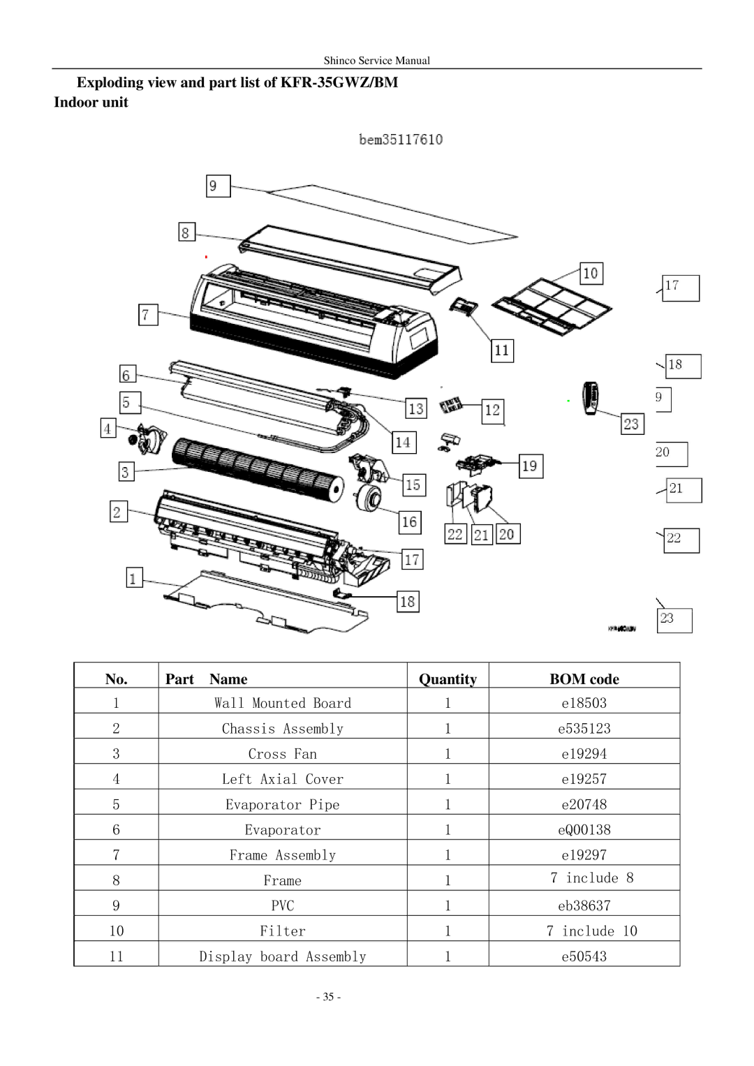 Shinco KFR-25GWZ BM service manual Pvc 