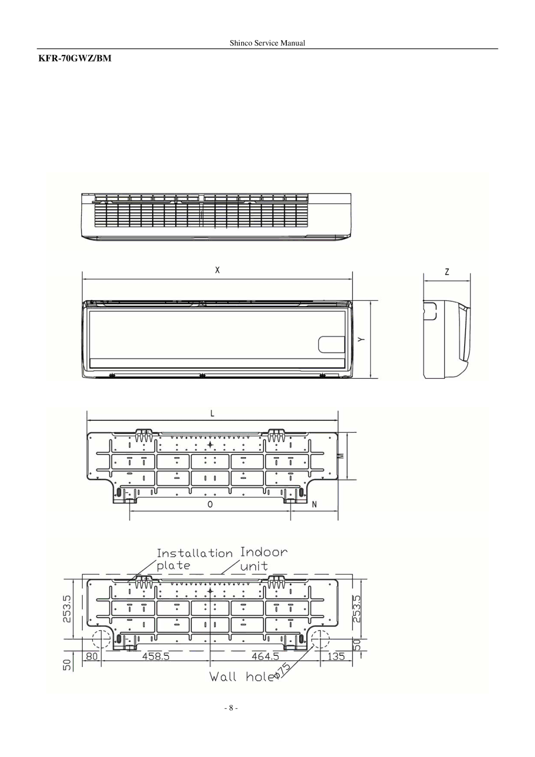 Shinco KFR-25GWZ BM service manual KFR-70GWZ/BM 