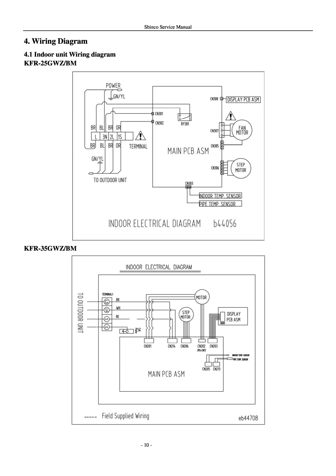 Shinco KFR-25GWZ BM service manual Wiring Diagram, 4.1Indoor unit Wiring diagram KFR-25GWZ/BM, KFR-35GWZ/BM 