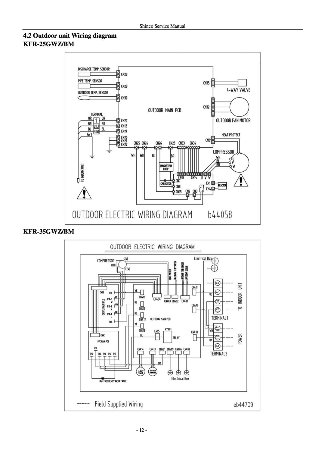 Shinco KFR-25GWZ BM service manual 4.2Outdoor unit Wiring diagram KFR-25GWZ/BM, KFR-35GWZ/BM 