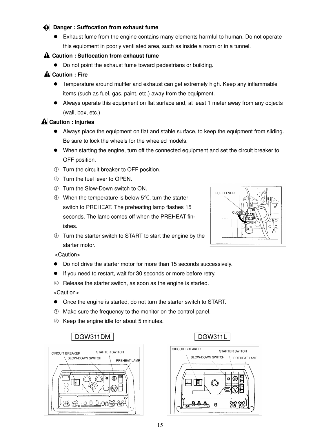 Shindaiwa 4 Cycle Diesel Engine specifications Ishes, ⑧ Keep the engine idle for about 5 minutes 