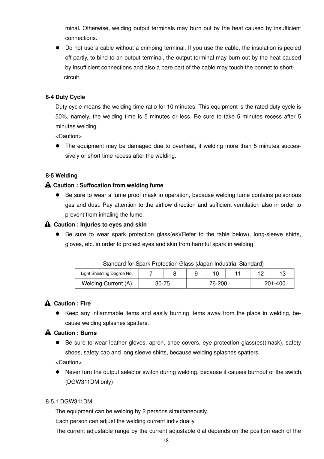 Shindaiwa 4 Cycle Diesel Engine specifications Duty Cycle, Welding 