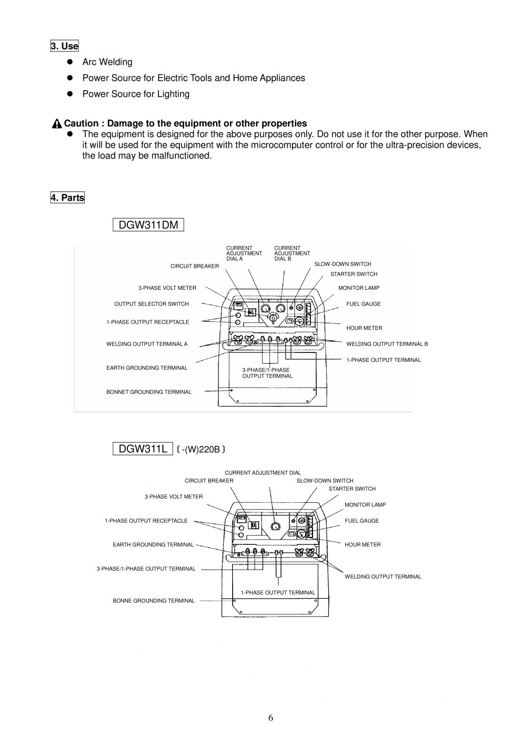 Shindaiwa 4 Cycle Diesel Engine specifications Use, Parts 