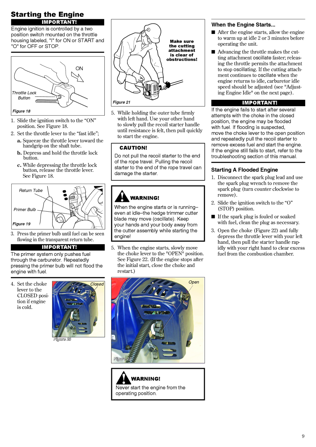 Shindaiwa 62640-94313 manual Starting the Engine, When the Engine Starts, Starting a Flooded Engine 