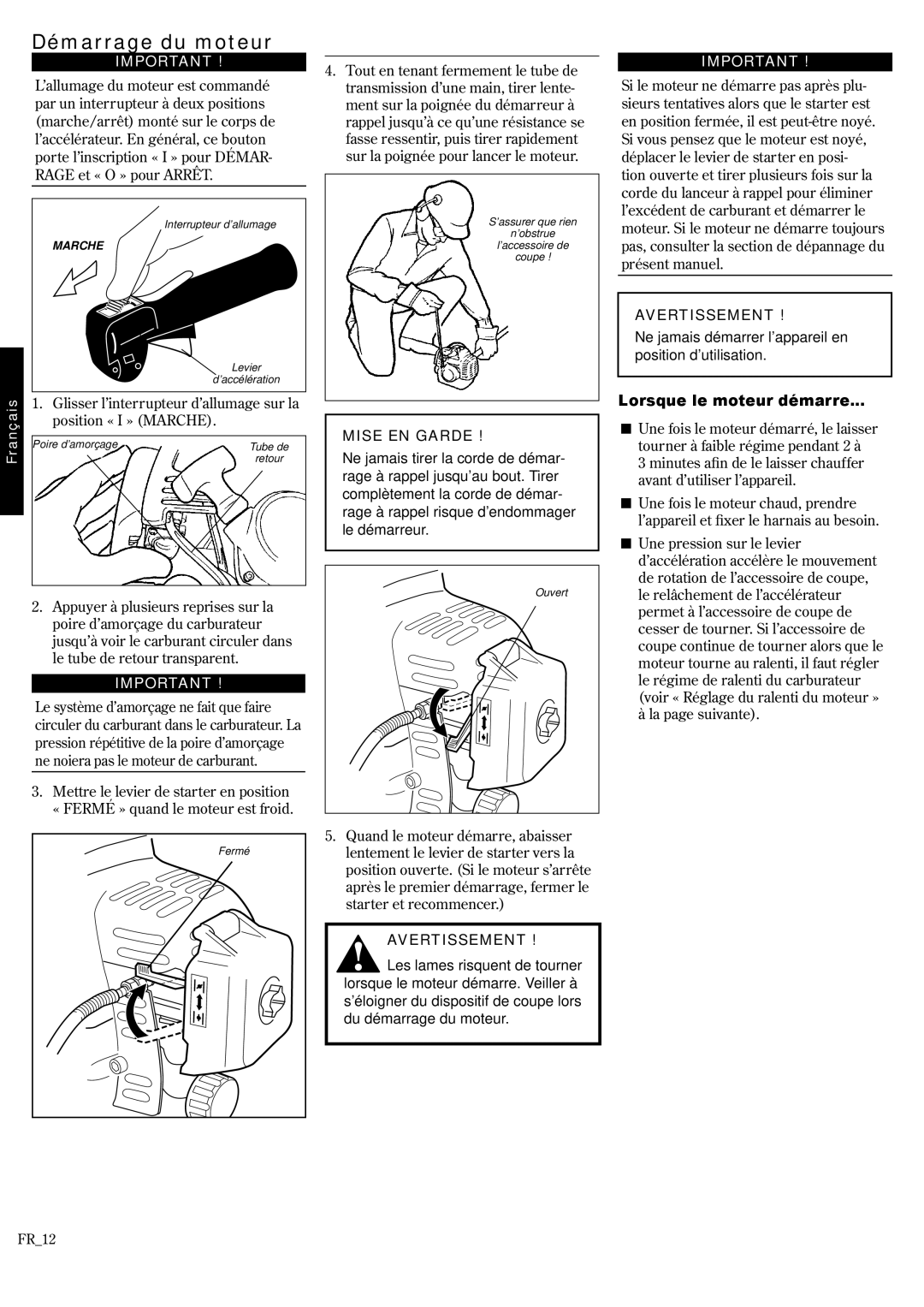 Shindaiwa 62888-94013, P231 manual Démarrage du moteur, Lorsque le moteur démarre 