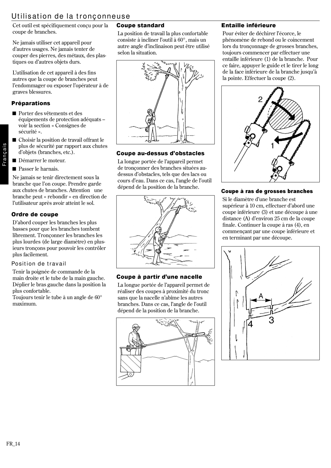 Shindaiwa 62888-94013, P231 manual Utilisation de la tronçonneuse 