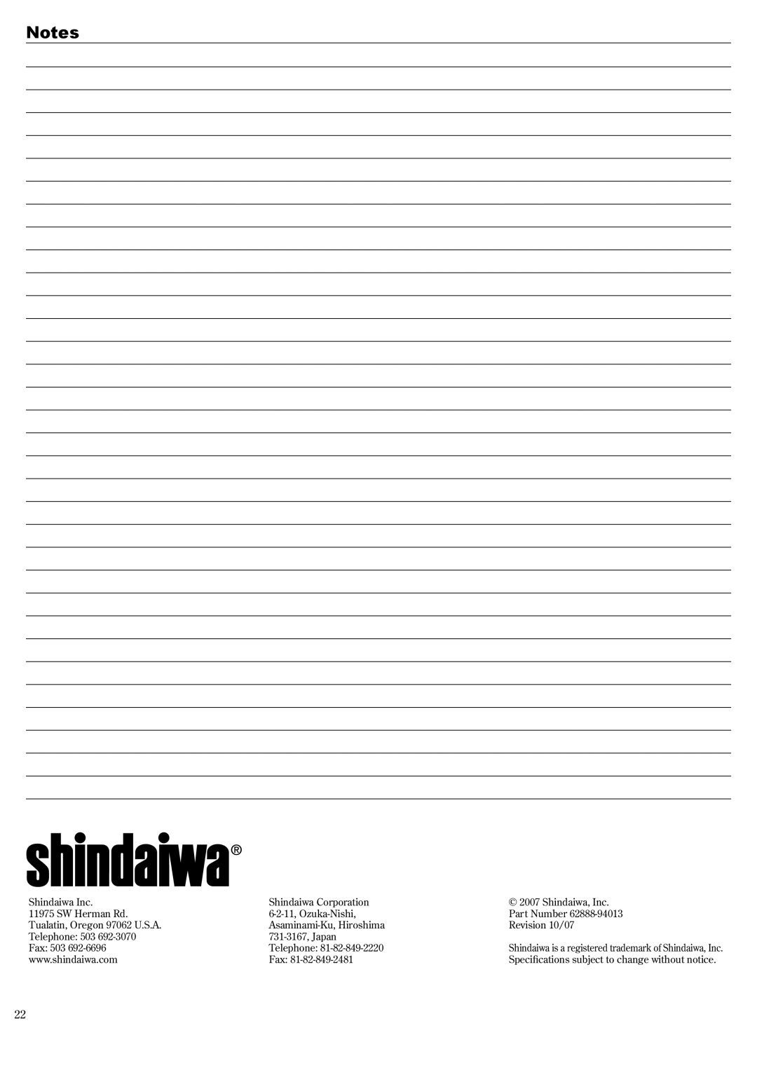 Shindaiwa 62888-94013, P231 manual Shindaiwa Inc 