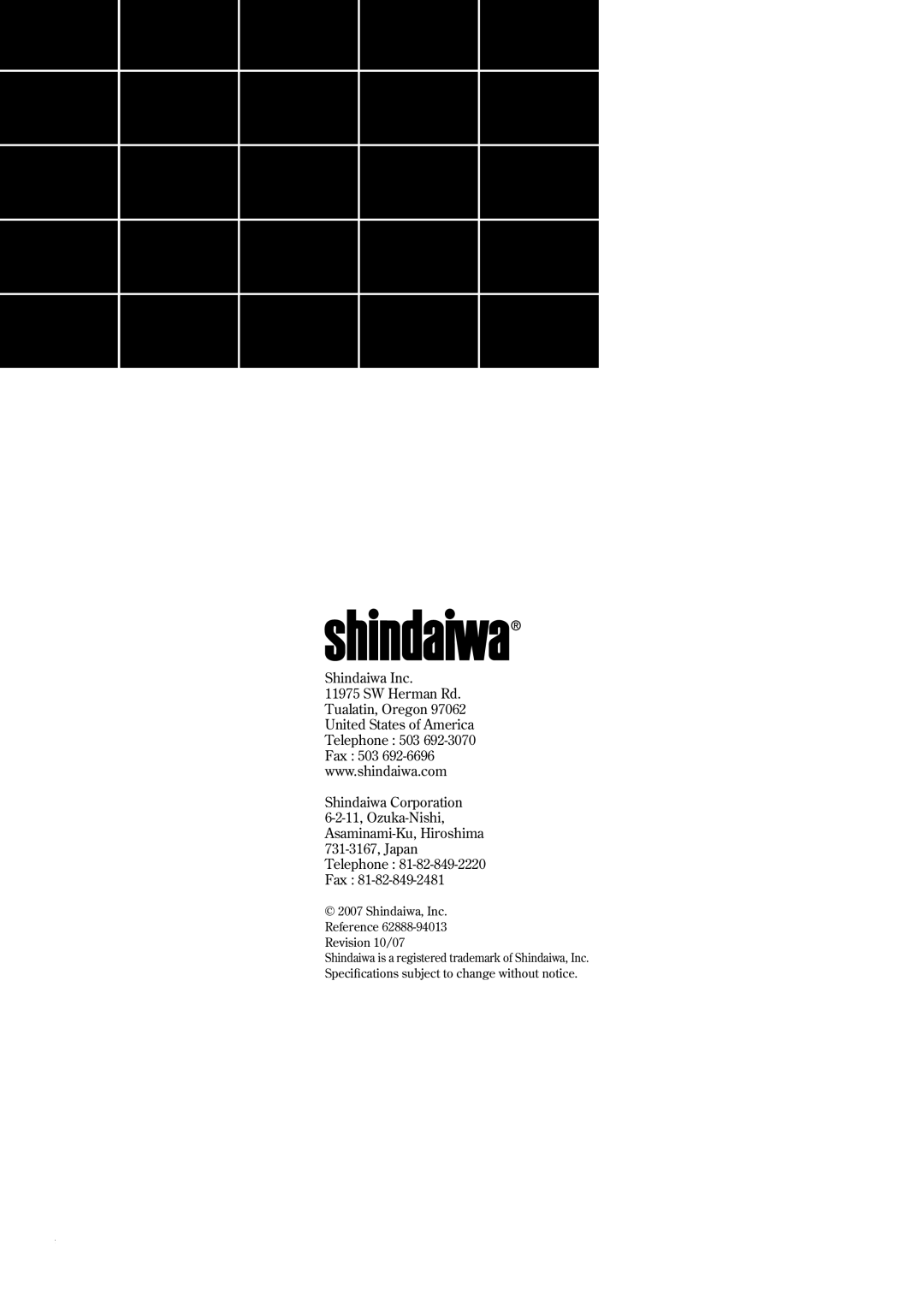 Shindaiwa 62888-94013, P231 manual Shindaiwa Inc, Shindaiwa Corporation 6-2-11, Ozuka-Nishi Asaminami-Ku, Hiroshima, FR24 