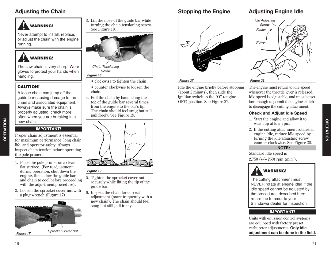 Shindaiwa 63888-94010 specifications Check and Adjust Idle Speed 