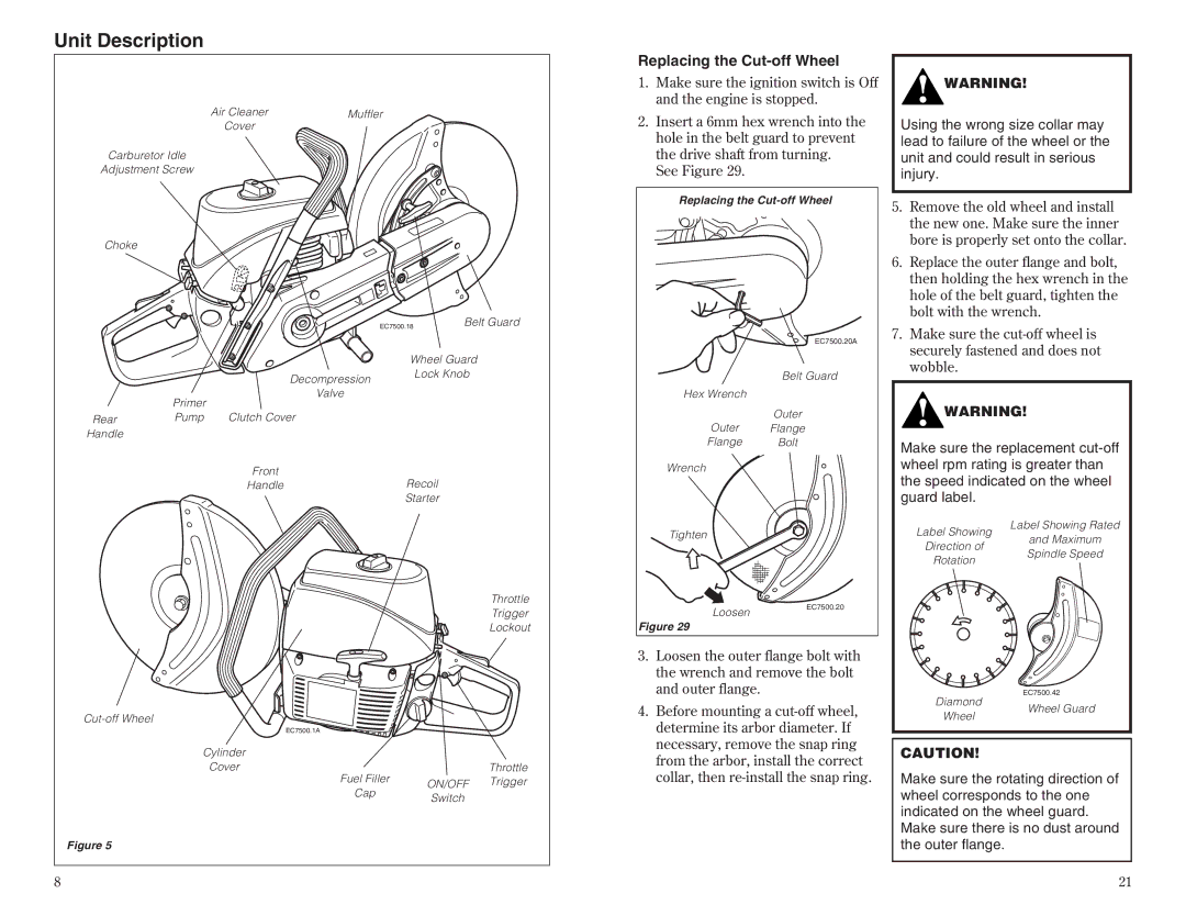 Shindaiwa 68002-94310 manual Unit Description, Replacing the Cut-off Wheel, Make sure the replacement cut-off 