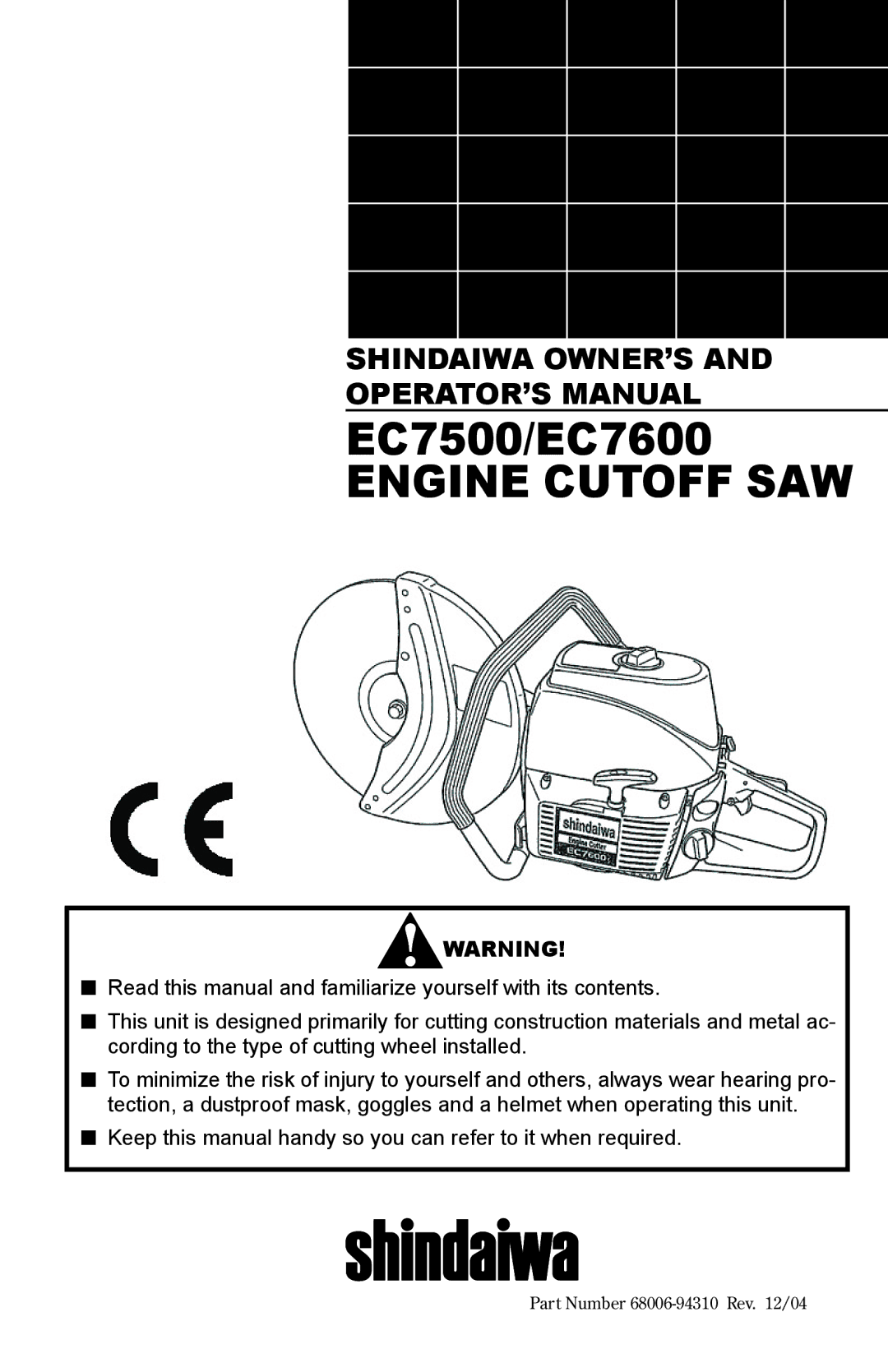 Shindaiwa 68006-94310 manual Engine Cutoff SAW 