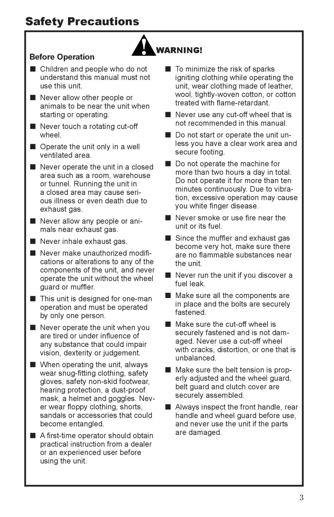 Shindaiwa 68006-94310 manual Safety Precautions, Before Operation 