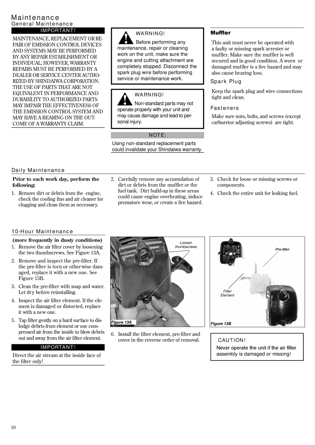 Shindaiwa 6850-9430, GP3410 manual Maintenance 