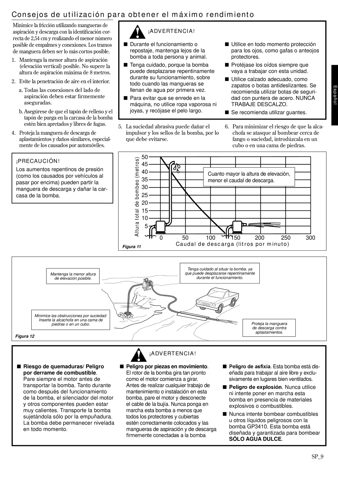 Shindaiwa GP3410, 6850-9430 manual Consejos de utilización para obtener el máximo rendimiento, 100 150 200 250 300 