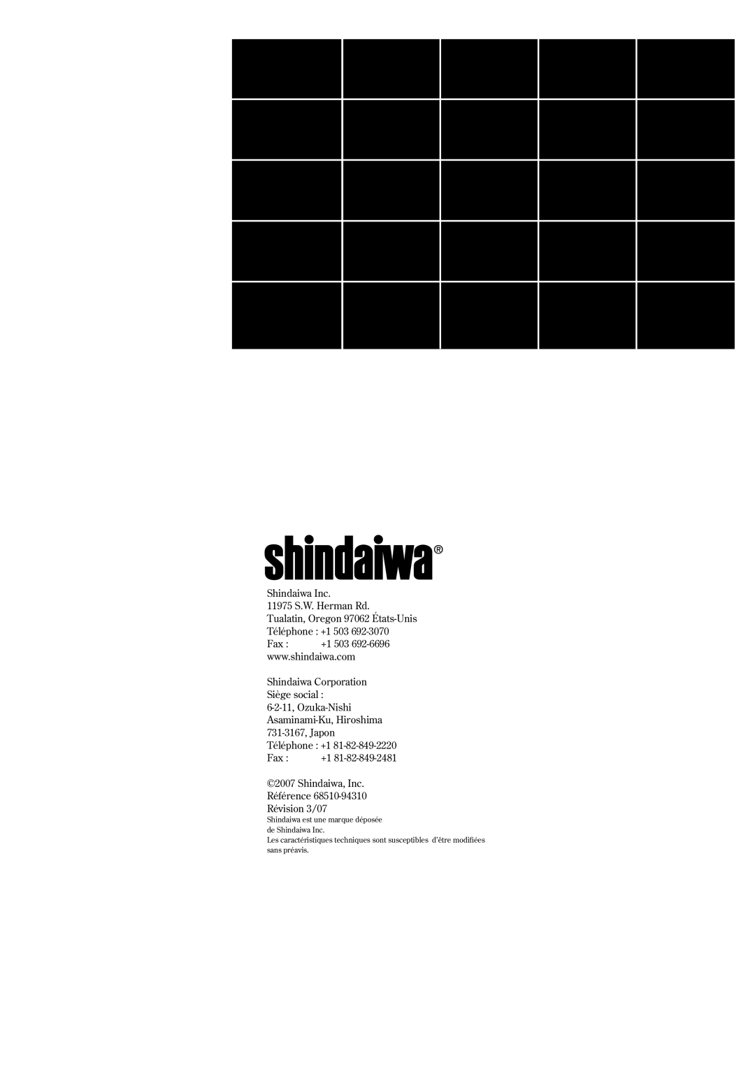Shindaiwa 6850-9430, GP3410 manual Shindaiwa Inc 11975 S.W. Herman Rd 
