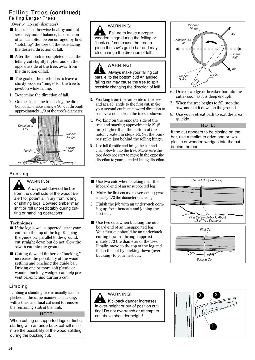 Shindaiwa 69033-94310, 502s manual Felling Larger Trees, Bucking, Limbing 