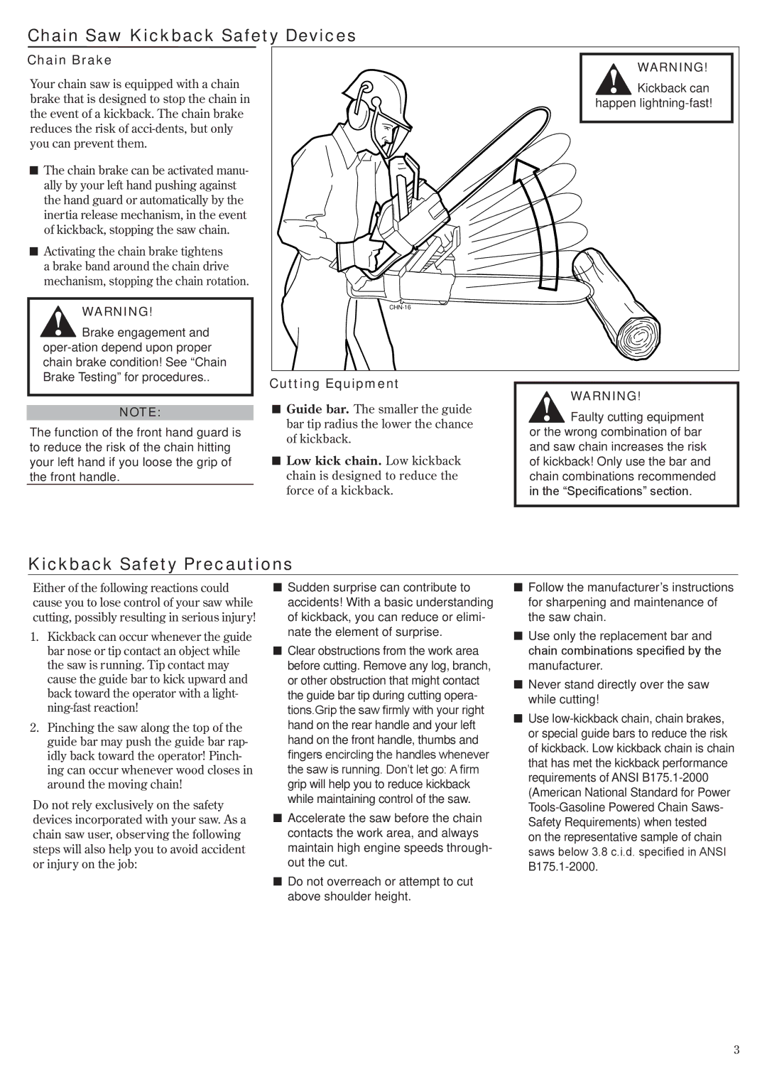 Shindaiwa 502s, 69033-94310 Chain Saw Kickback Safety Devices, Kickback Safety Precautions, Chain Brake, Cutting Equipment 