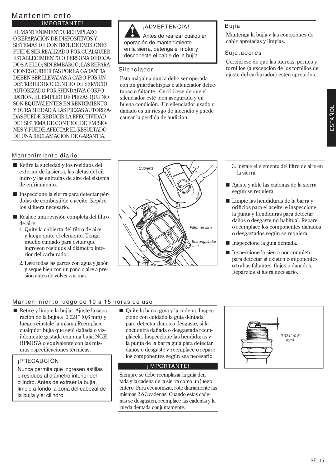 Shindaiwa 502s, 69033-94310 manual Mantenimiento 