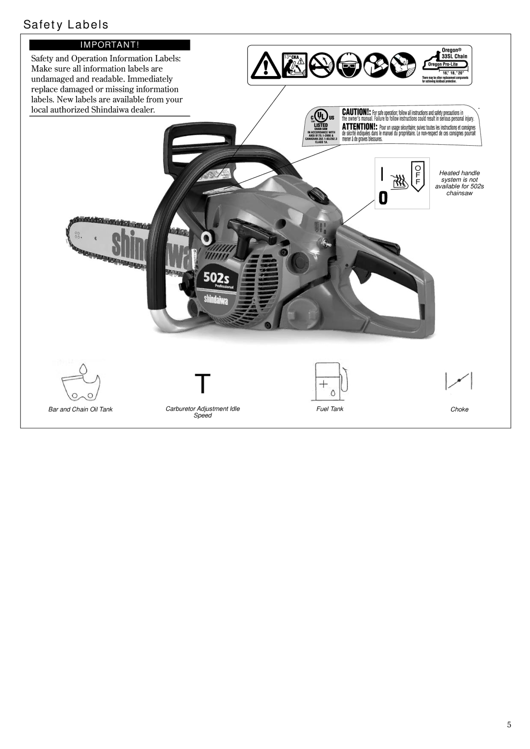 Shindaiwa 502s, 69033-94310 manual Safety Labels 