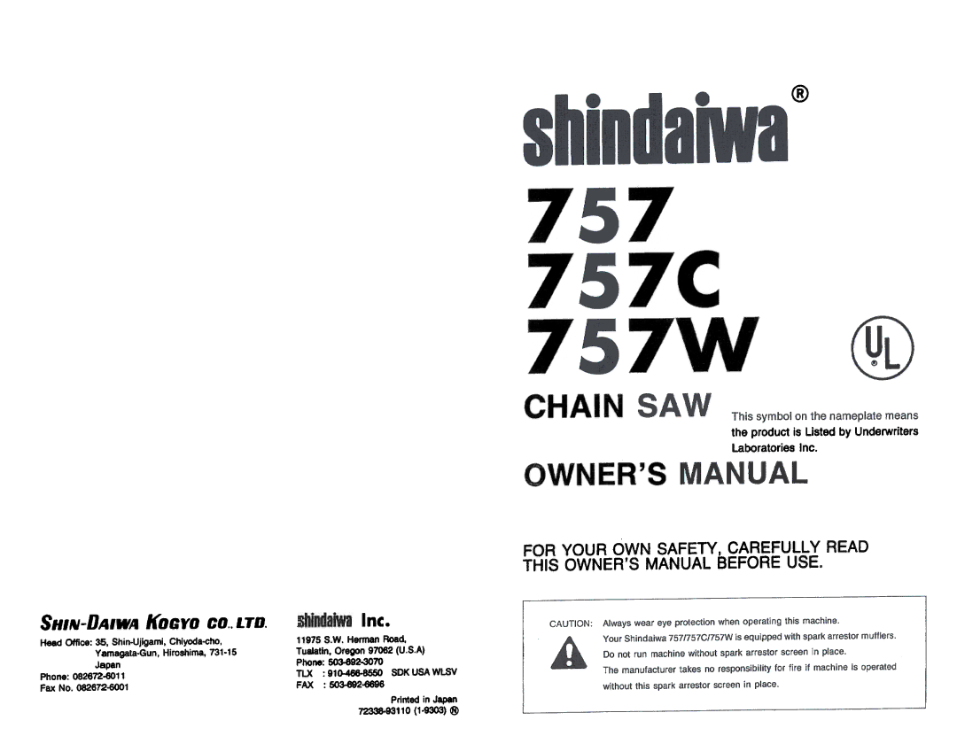 Shindaiwa 757c, 757W manual Ool 