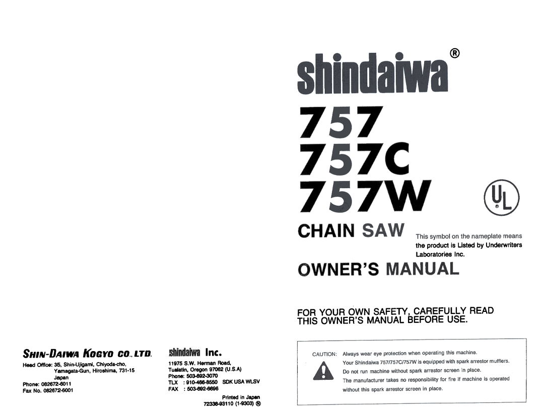 Shindaiwa 757c, 757W manual C ~~, c . ~ o~ 