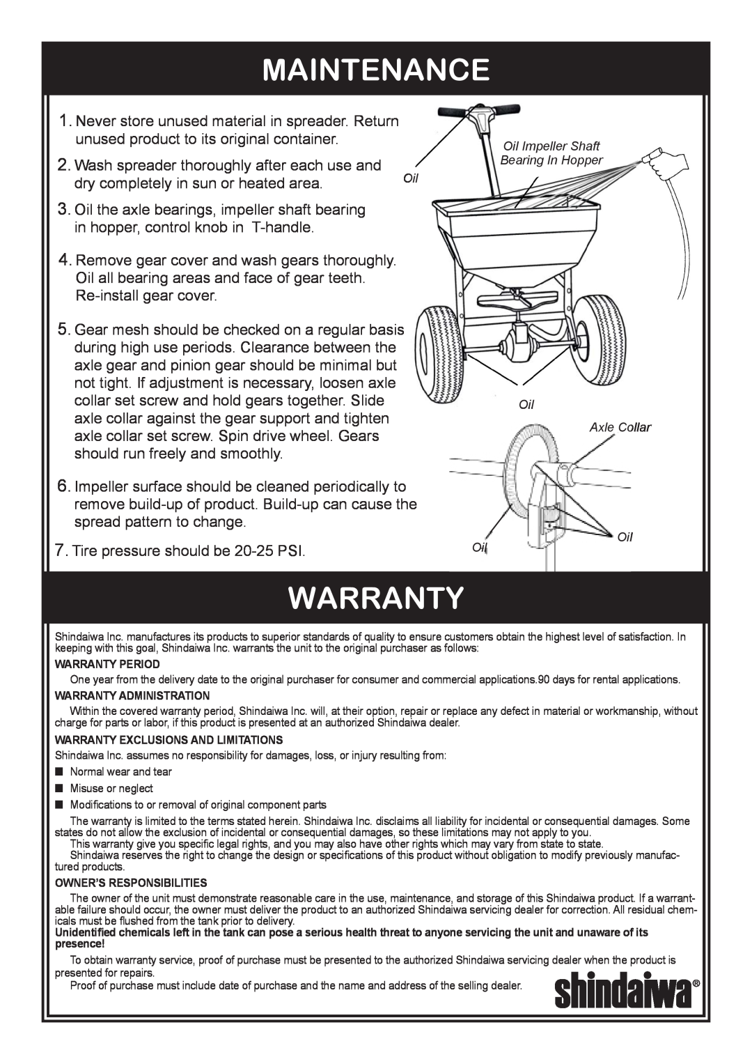 Shindaiwa 76RS owner manual Maintenance, Warranty 