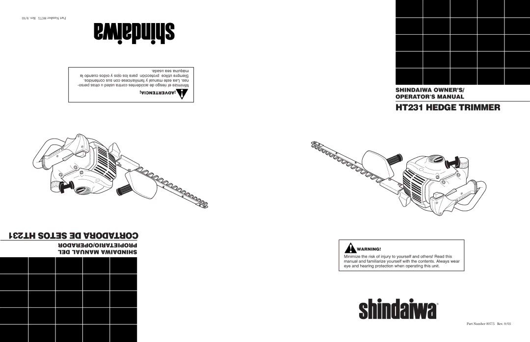 Shindaiwa 80775 manual HT231 Setos DE Cortadora 