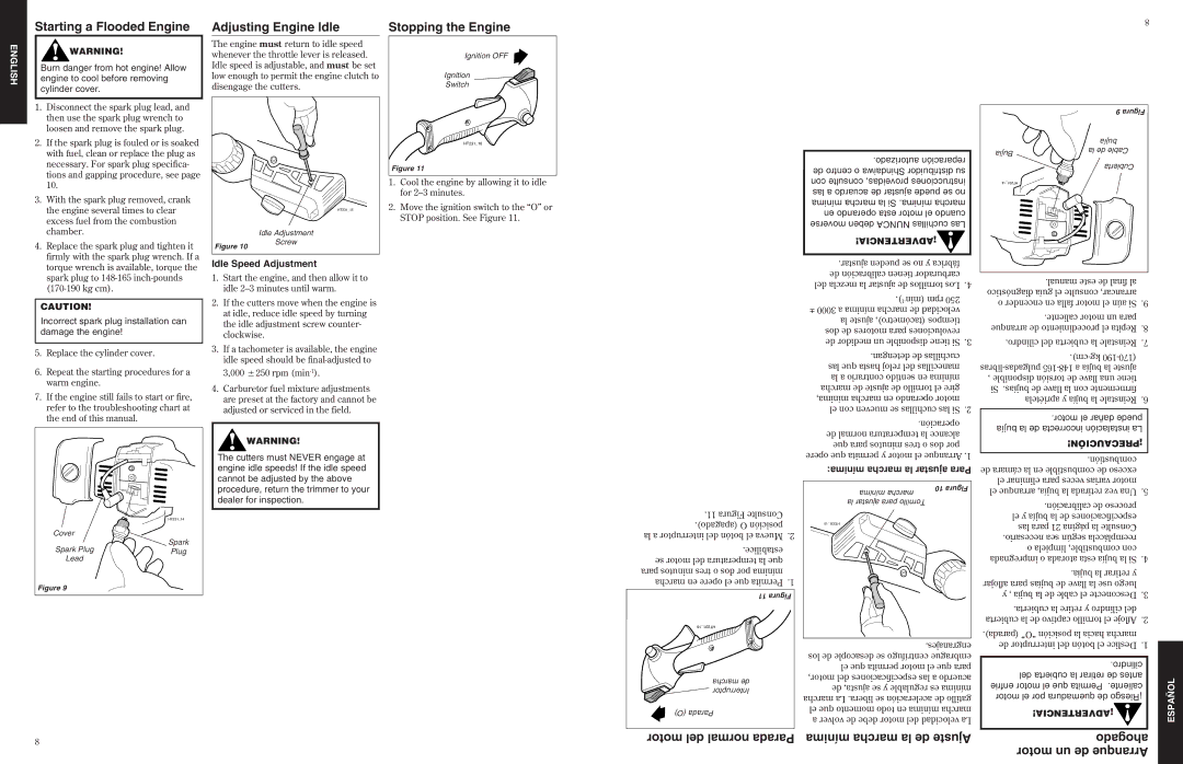 Shindaiwa 80775 manual Starting a Flooded Engine, Adjusting Engine Idle, Stopping the Engine, Idle Speed Adjustment 