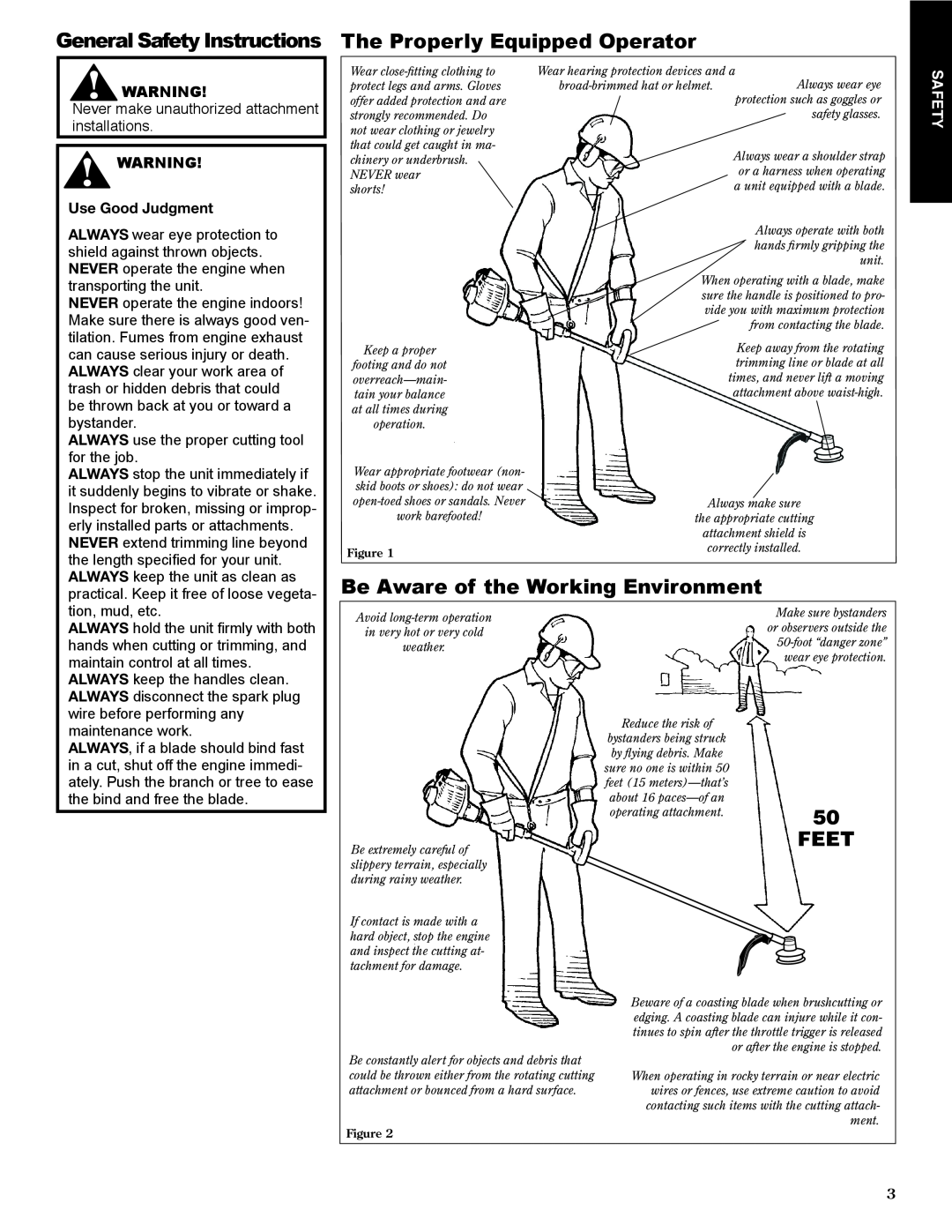 Shindaiwa 80974 General Safety Instructions The Properly Equipped Operator, Be Aware of the Working Environment, Feet 